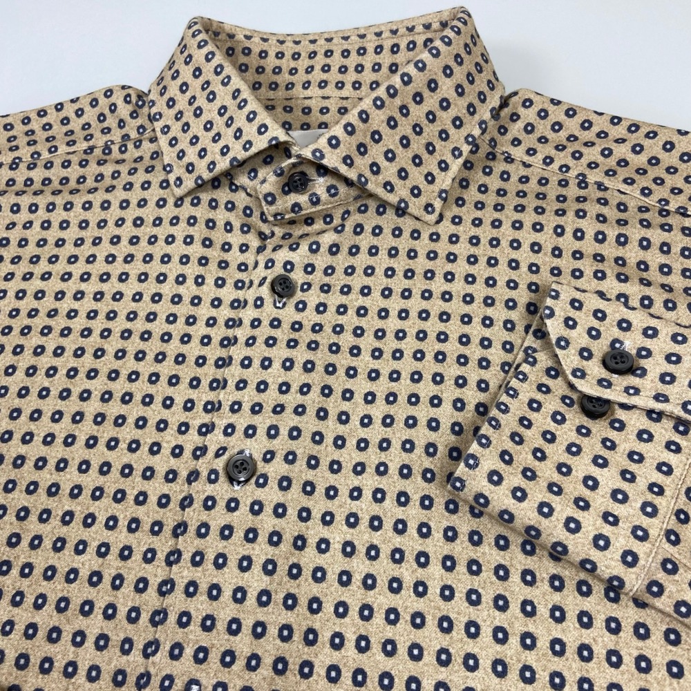 Emanuel Berg Mens M Tan Blue Geometric Modern Fit Button Down Jersey Shirt